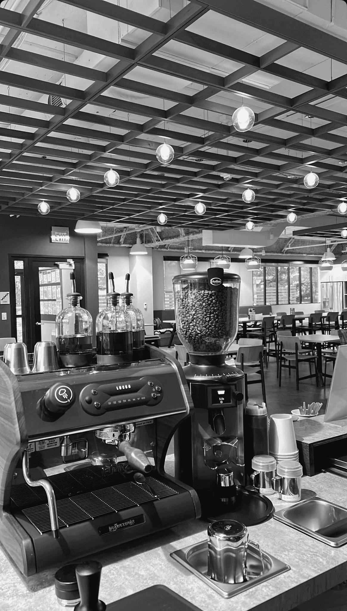 Warm interior of a cafe at Wooden Cow Coffee