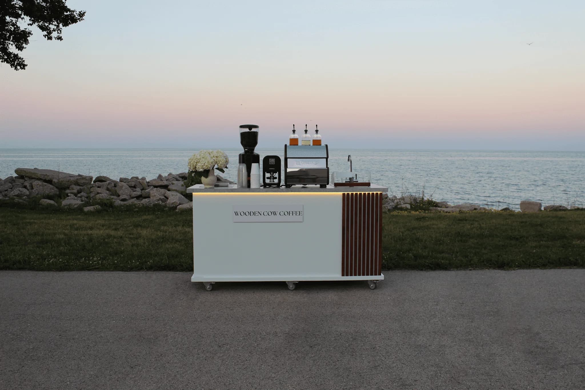 Coffee cart set near the lakefront